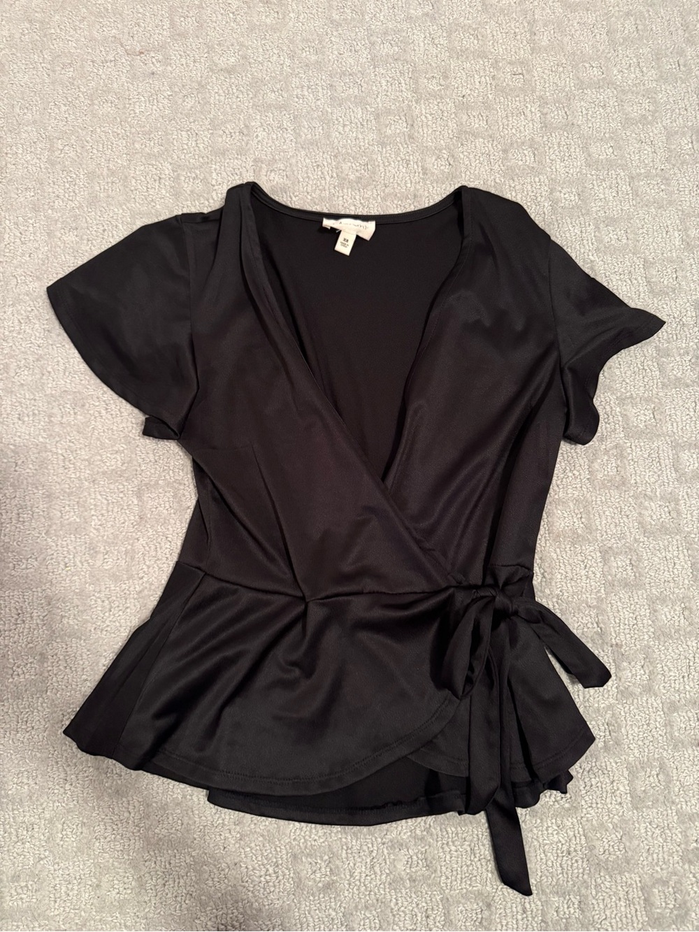 Meraki Black Wrap Tie Short-Sleeve Blouse